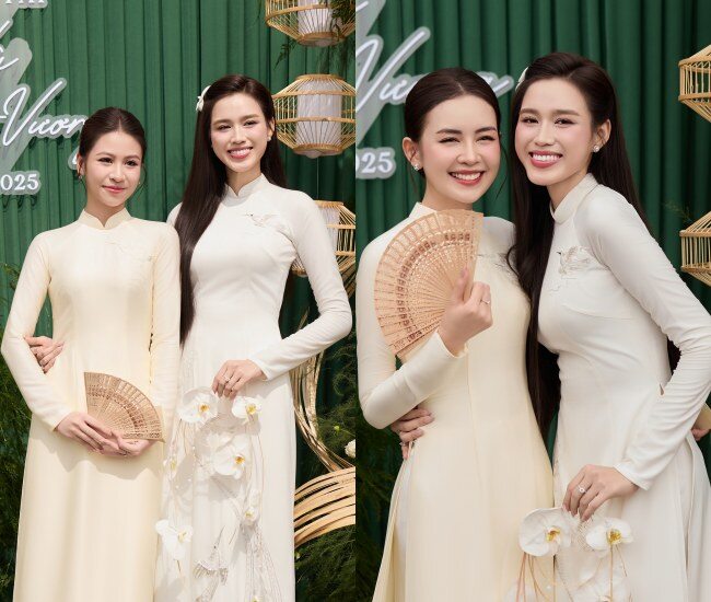 Quỳnh Anh và Quỳnh Chi tại lễ nạp tài của Hoa hậu Đỗ Hà.