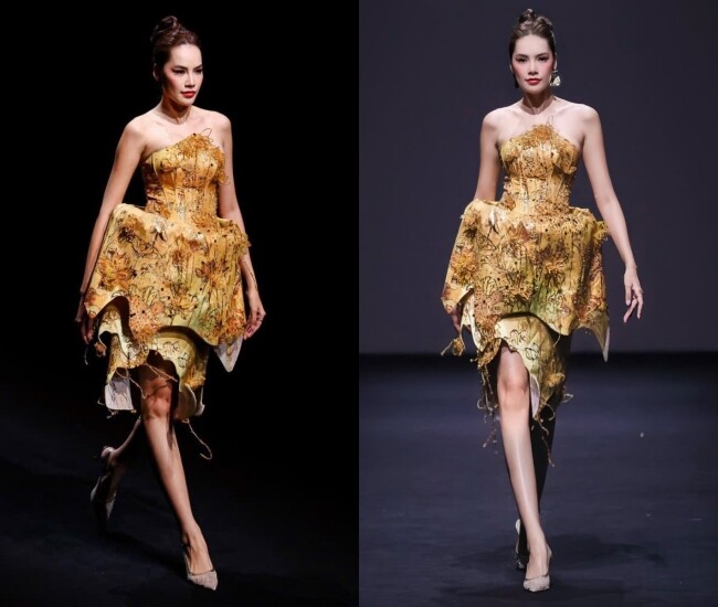 Hoa hậu Lê Hoàng Phương sở hữu thần thái sắc lạnh, tự tin và cuốn hút. Mỗi bước catwalk đều toát lên sự chuyên nghiệp, bản lĩnh và khí chất của một vedette. Ánh mắt mạnh mẽ, biểu cảm tinh tế giúp cô luôn nổi bật và thu hút mọi ánh nhìn trên sàn diễn.