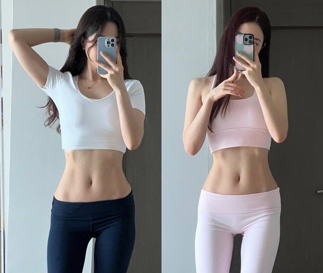 Vòng eo thon gọn, đặc biệt là cơ bụng số 11 rõ nét của cô gái xứ Hàn khiến hội chị em mê mẩn.