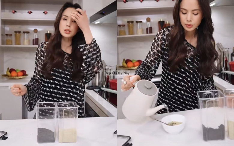 Để có được mái tóc như hiện tại, mỹ nhân 6X đã chăm chỉ dùng thức uống từ đậu đen xanh lòng và mè đen. 