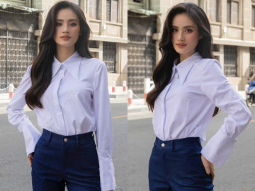 Ý Nhi gây chú ý với phong cách sơ mi trắng tối giản