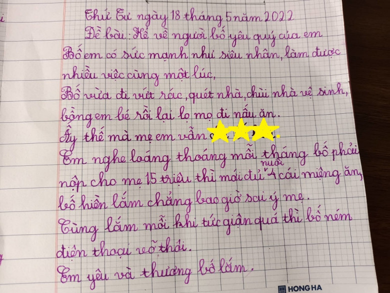 Bài văn viết về bố khiến ai nấy dở khóc dở cười.