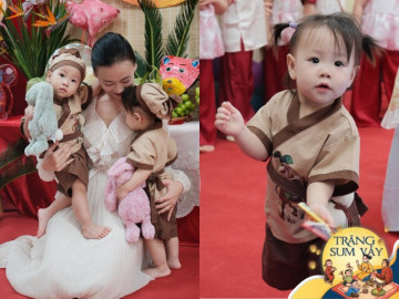 Phương Oanh xuất hiện ở trường mẫu giáo đón Trung thu cùng 2 con, cặp song sinh nhà shark Bình hoá Chú cuội cực đáng yêu