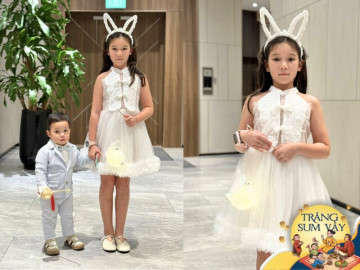 Hai con lai Tây của Hà Anh hóa trang đón Trung thu, bé gái ra dáng thiếu nữ xinh đẹp, quý tử bảnh bao giống bố