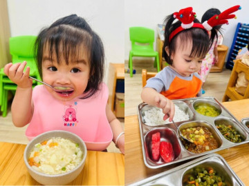 16 tháng tuổi đã đi học, nhìn loạt bữa ăn ở trường quốc tế học phí 150 triệu/năm của con gái Kha Ly ai cũng “choáng”