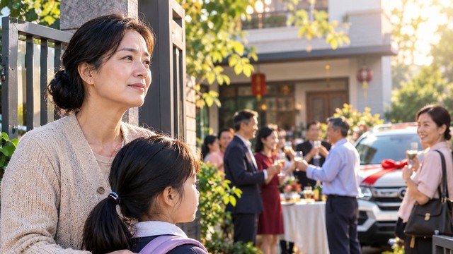 Tôi ngỡ ngàng nhìn hàng xóm mở tiệc nâng ly ăn mừng chiếc xe ô tô mới mua, ngậm ngùi nhớ lại cả một năm chắt chiu chăm con hộ họ mà không nhận nổi lời mời. Ảnh minh họa AI