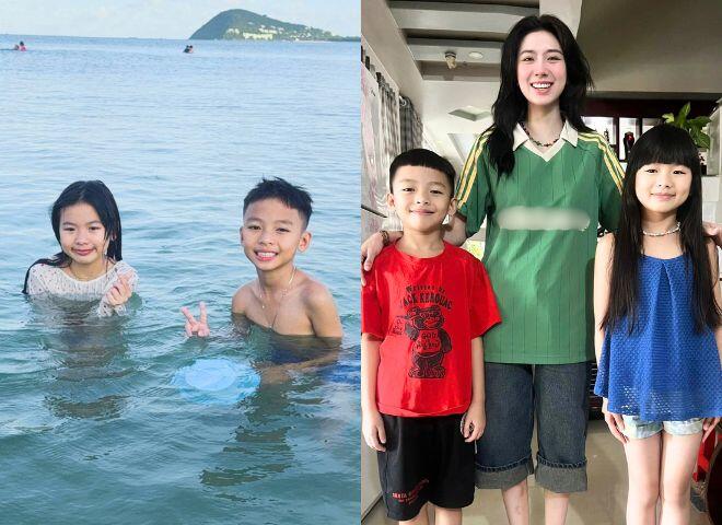 Hai bé đều có tính cách lém lỉnh, không ngại thể hiện tình cảm với mẹ.