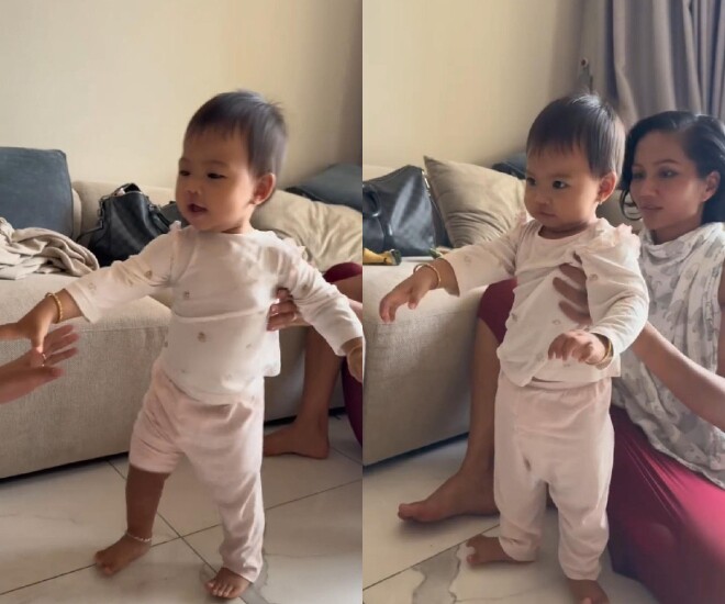 Con gái H’Hen Niê tập đi cực nhanh nhẹn, được 1 tuổi đã có tính tự lập.