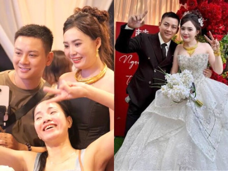 Vợ Hoài Lâm mặc váy cúp ngực, đeo vàng đầy cổ