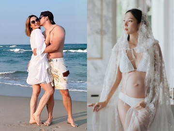Á hậu đình đám mặc bikini khoe bụng bầu vượt mặt ở Phú Quốc, 40 tuổi nhìn trẻ như thiếu nữ 18