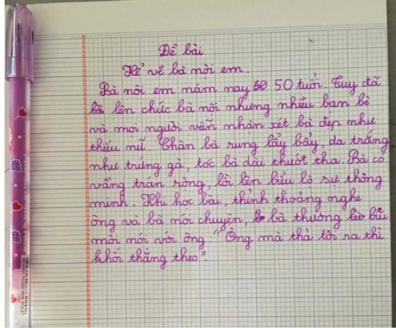 Cháu làm văn tả bà nội U50 da trắng đẹp như thiếu nữ, câu cuối mới khiến mọi người bật cười - 1