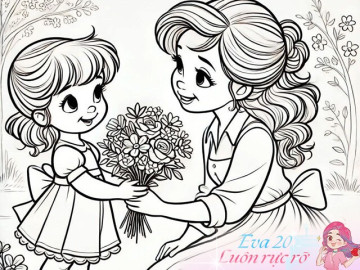 Tranh tô màu: Bé làm thiệp tặng bà, mẹ và cô giáo ngày 20/10