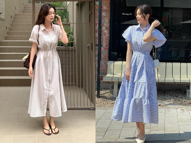 Váy sơ mi mang đến vẻ ngoài trẻ trung, chỉn chu. Thiết kế chiết eo hoặc thắt lưng mảnh giúp tôn dáng hiệu quả. Chị em hãy phối cùng giày slingback và túi xách da.