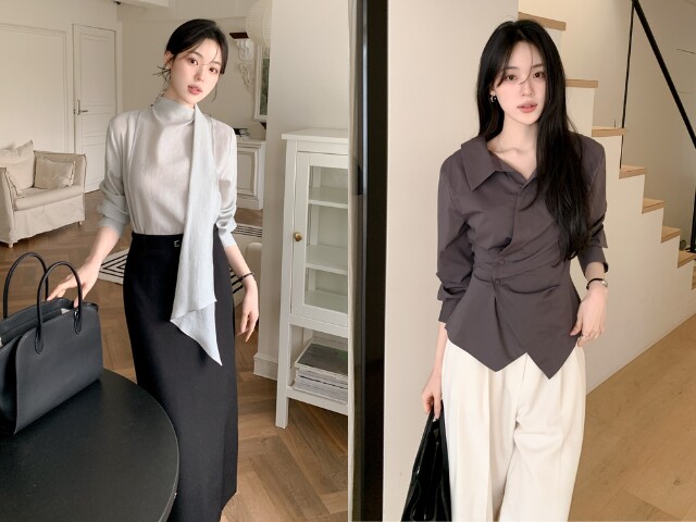 Áo blouse mang đến vẻ nữ tính, mềm mại cho phụ nữ 40+. Những thiết kế cổ chữ V, tay lỡ, màu sắc trang nhã dễ phối cùng quần jeans hoặc chân váy thanh lịch.