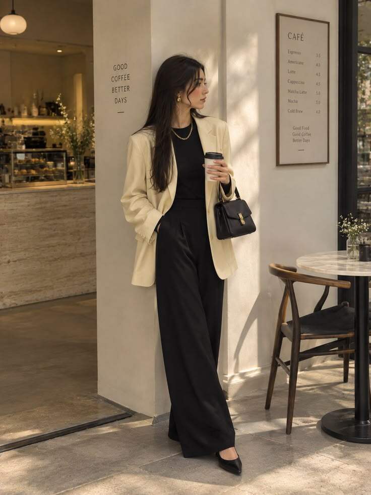 Outfit này giúp diện mạo chị em trông thanh lịch, vừa phù hợp đi làm vừa đi chơi.