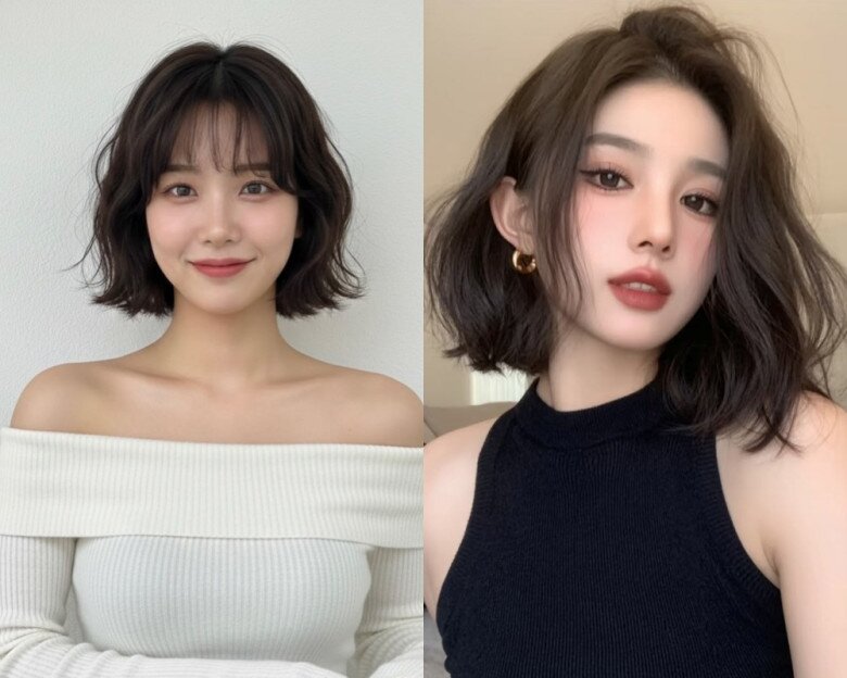 Những lọn tóc cong nhẹ tạo độ bồng bềnh, giúp tổng thể bớt cứng nhắc. Sắc nâu chocolate hoặc màu đen nguyên bản đều phù hợp với kiểu tóc phóng khoáng, đặc biệt khi kết hợp trang phục thu đông.